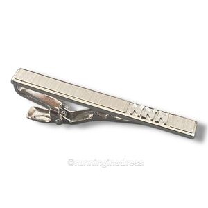 Vintage Nina Ricci Brushed Silver Monogram Logo NNN Tie Clip Bar Pin